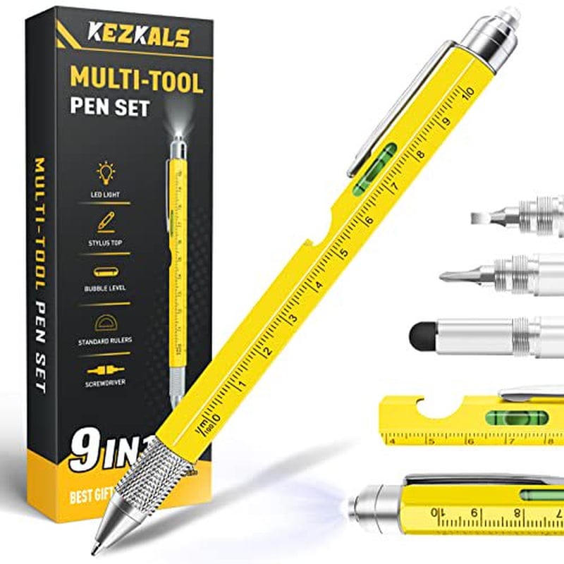 Gifts for Men, Stocking Stuffers for Men 9 in 1 Multitool Pen, Cool Gadgets Tools for Men, Unique Tech Christmas Gifts for Men Who Have Everything, Birthday Gifts for Dad, Husband, Him(Yellow)