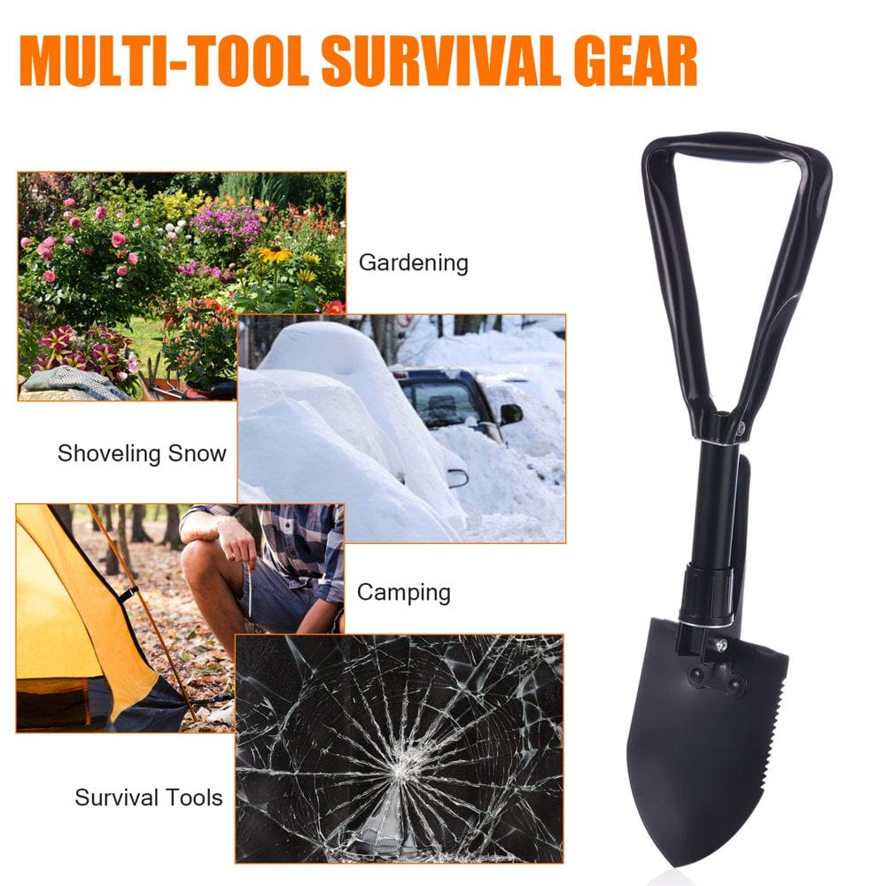 Military Folding Shovel, Foldable Entrenching Tool, Collapsible E-Tool, Portable Camping Multi-Tool, with Tri-Fold Handle for Backpacking, Gardening, Hiking, Survival, Car Emergency