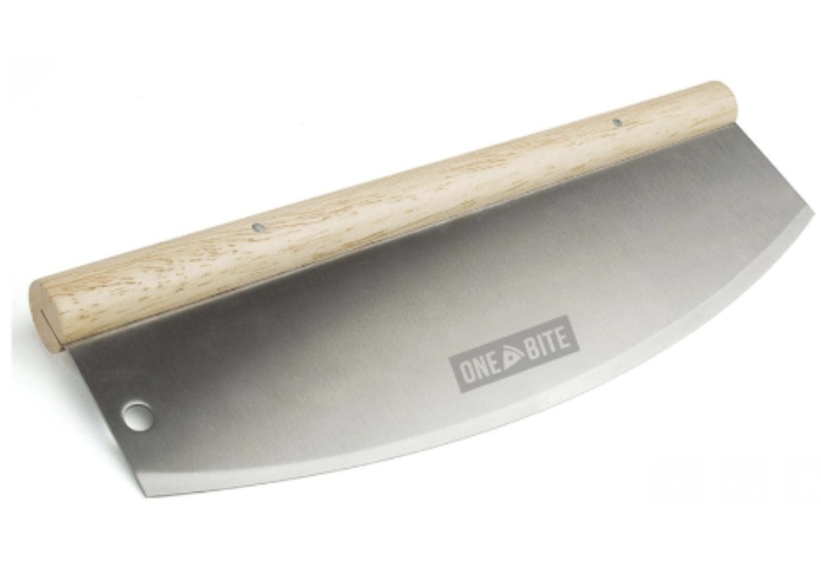 One Bite Stainless Steel Pizza Rocker Cutter with Wood Handle